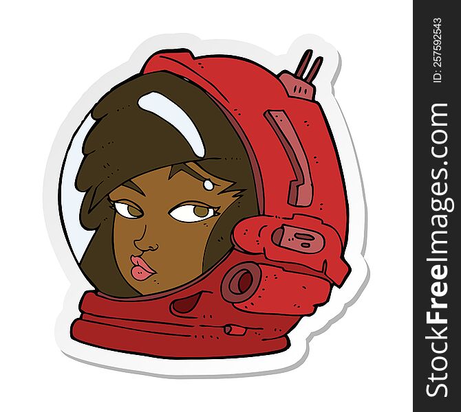 Sticker Of A Cartoon Female Astronaut