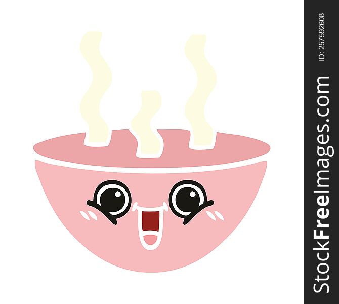 flat color retro cartoon bowl of hot soup