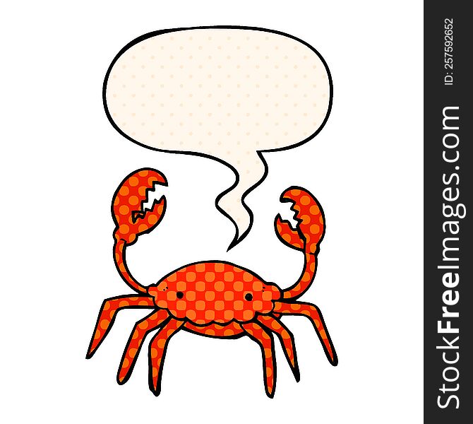 cartoon crab with speech bubble in comic book style