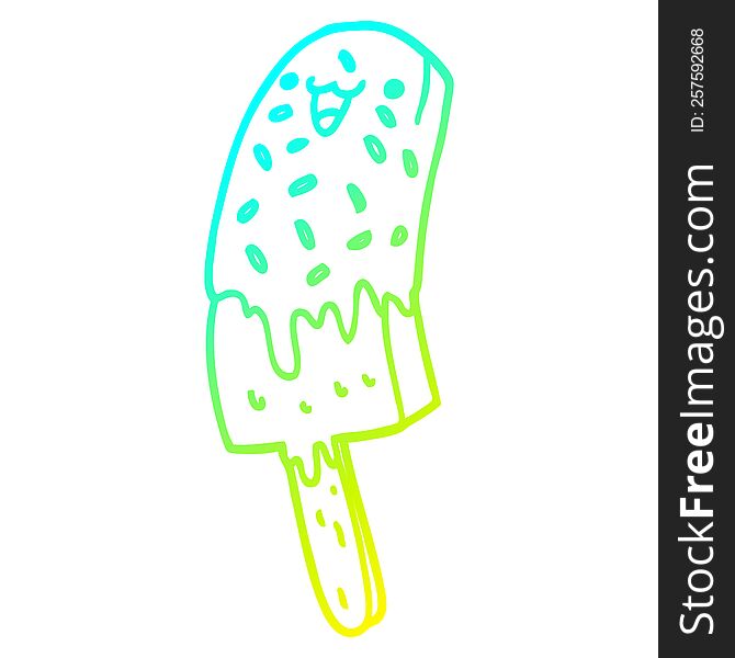 cold gradient line drawing of a cute cartoon happy ice lolly