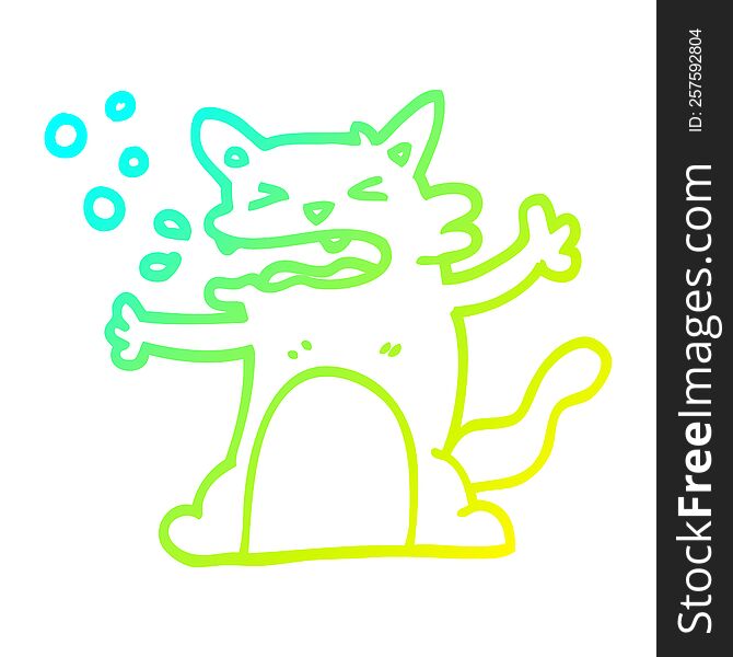 Cold Gradient Line Drawing Cartoon Hiccuping Cat