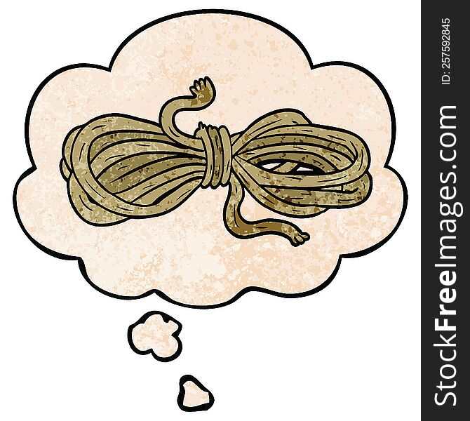 cartoon rope with thought bubble in grunge texture style. cartoon rope with thought bubble in grunge texture style