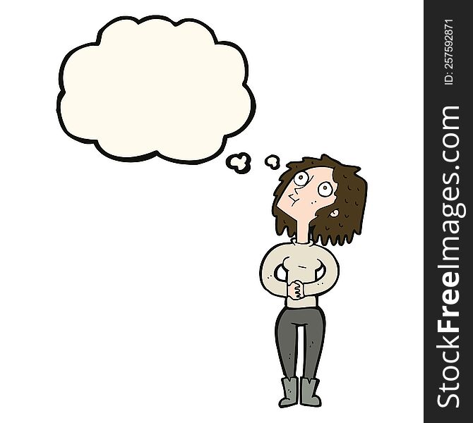 Cartoon Woman Looking Upwards With Thought Bubble