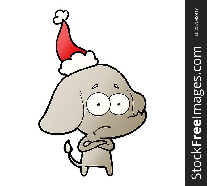 hand drawn gradient cartoon of a unsure elephant wearing santa hat