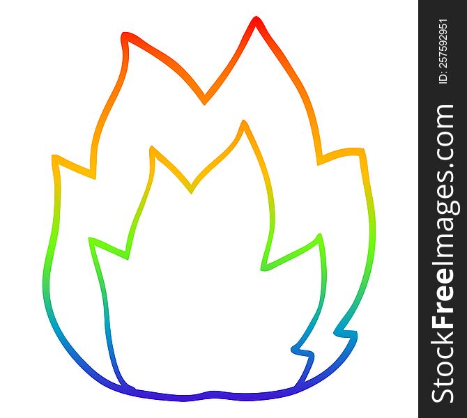 rainbow gradient line drawing of a cartoon fire explosion