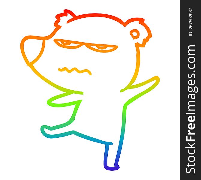 Rainbow Gradient Line Drawing Annoyed Bear Cartoon Pointing