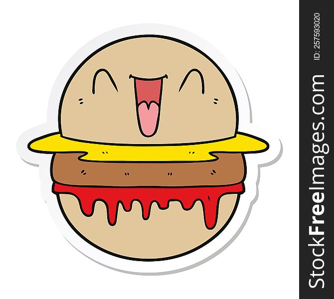 sticker of a cartoon happy burger