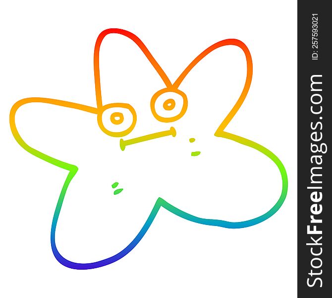rainbow gradient line drawing of a cartoon star fish