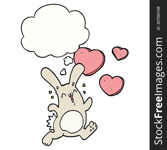 cartoon rabbit in love with thought bubble. cartoon rabbit in love with thought bubble