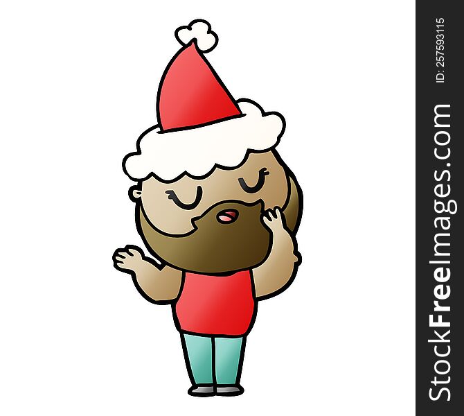 Gradient Cartoon Of A Man With Beard Wearing Santa Hat