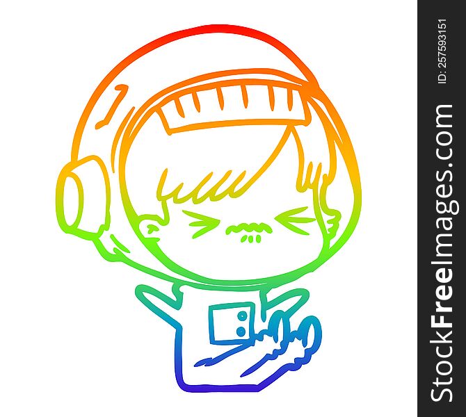 Rainbow Gradient Line Drawing Cartoon Space Girl Throwing A Tantrum