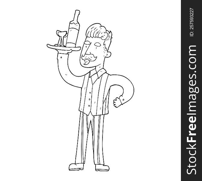 Black And White Cartoon Waiter