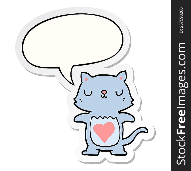 Cute Cartoon Cat And Speech Bubble Sticker