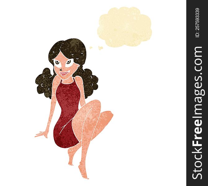 Cartoon Attractive Woman Posing With Thought Bubble