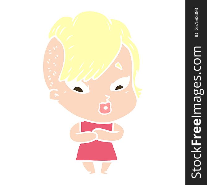Flat Color Style Cartoon Surprised Girl