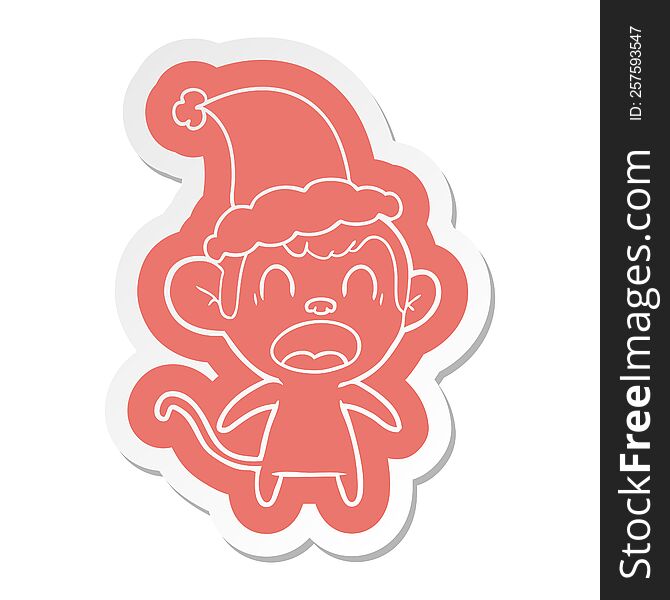 Shouting Cartoon  Sticker Of A Monkey Wearing Santa Hat