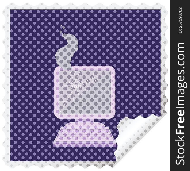 Broken Computer Graphic Vector Illustration Square Sticker Stamp