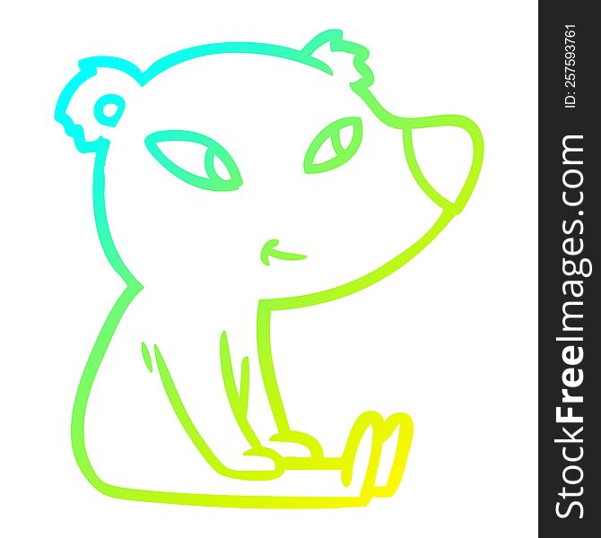 Cold Gradient Line Drawing Cute Cartoon Bear Sitting