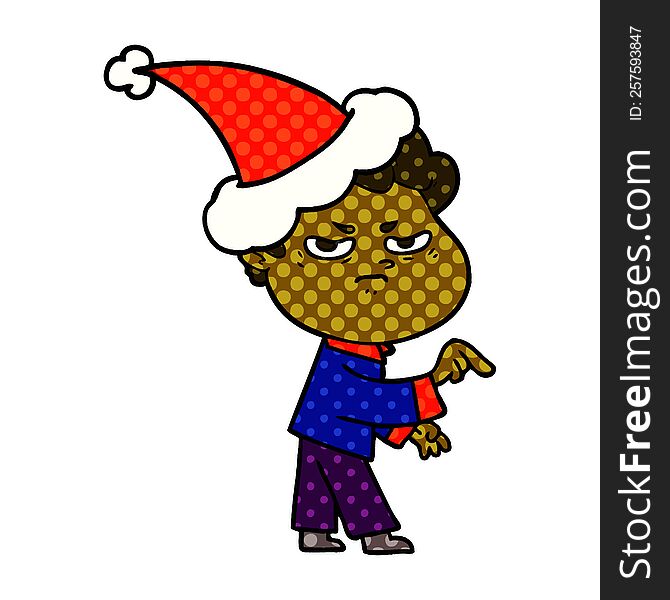 Comic Book Style Illustration Of A Angry Man Wearing Santa Hat