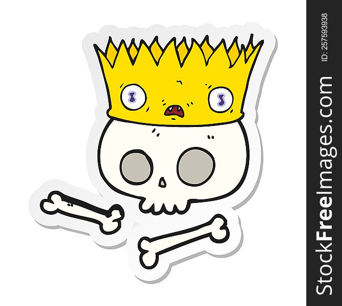 sticker of a cartoon magic crown on old skull