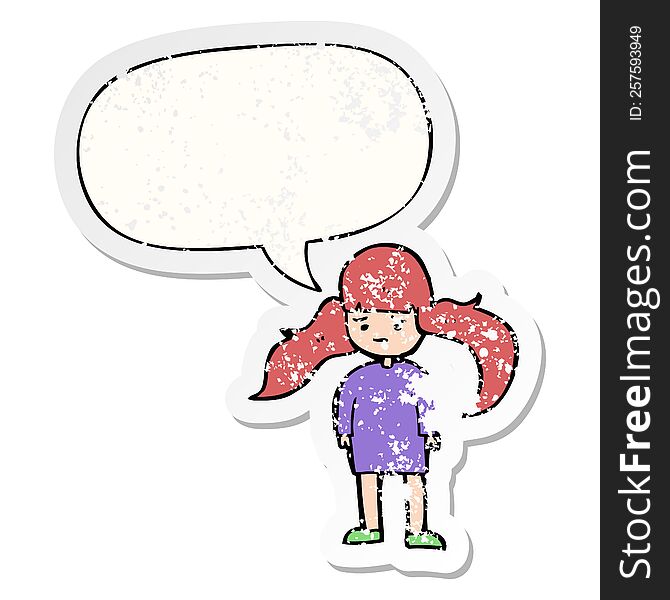 Cartoon Girl And Long Hair And Speech Bubble Distressed Sticker