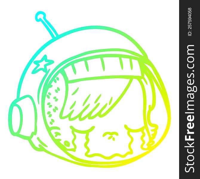 Cold Gradient Line Drawing Cartoon Astronaut Face Crying