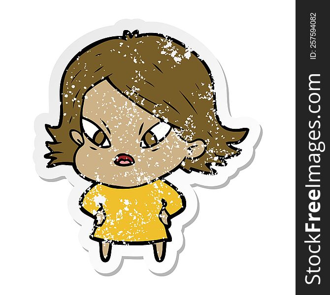 Distressed Sticker Of A Cartoon Stressed Woman