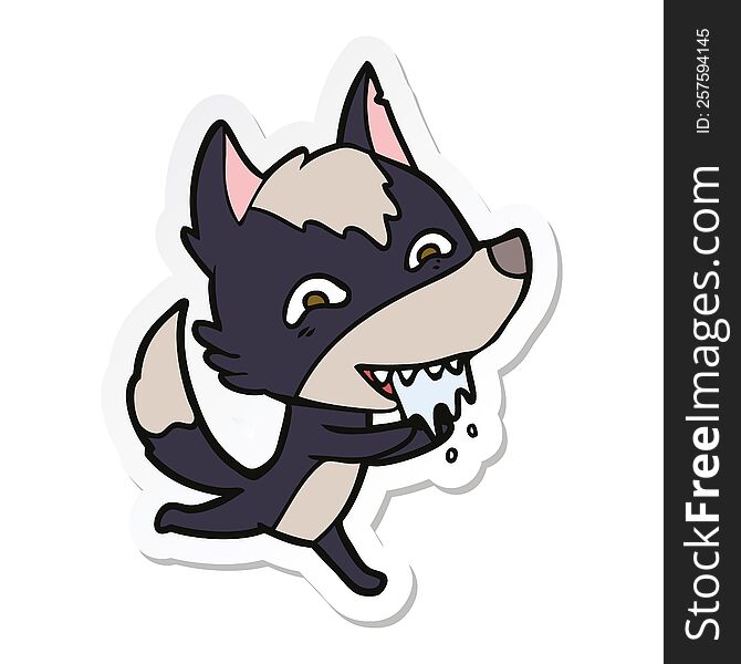 sticker of a cartoon hungry wolf