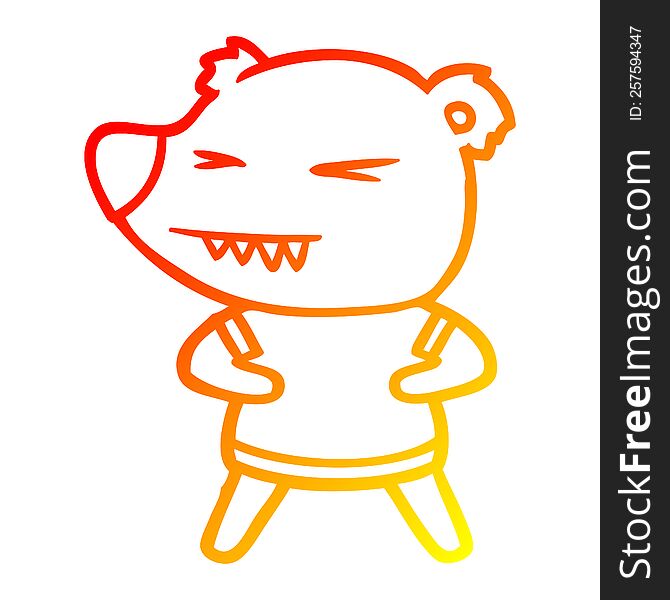 Warm Gradient Line Drawing Angry Bear Cartoon In T Shirt