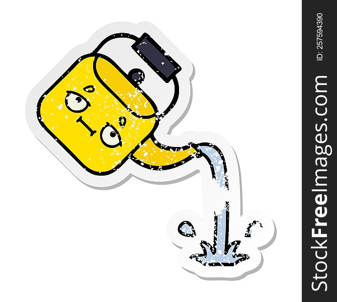 distressed sticker of a cute cartoon pouring kettle