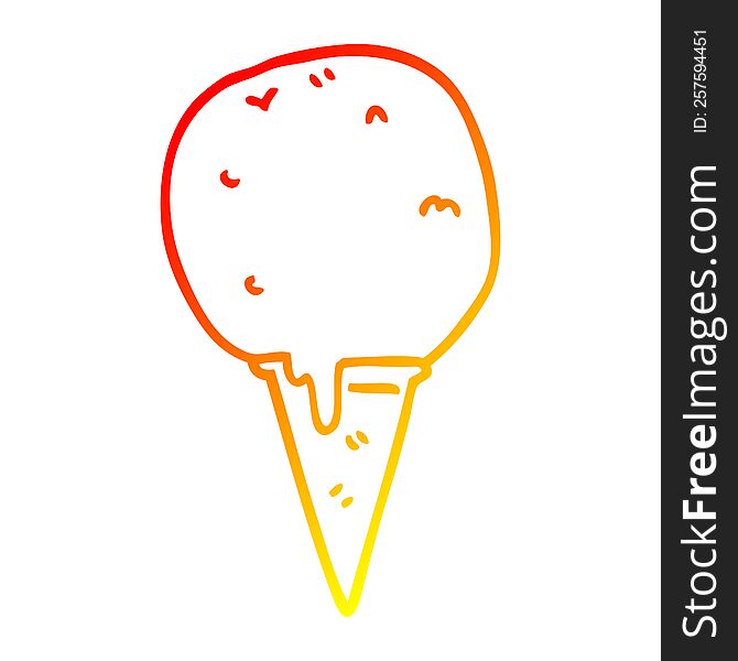 warm gradient line drawing of a cartoon ice cream cone