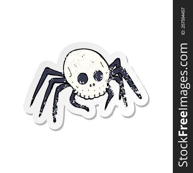 retro distressed sticker of a cartoon spooky halloween skull spider