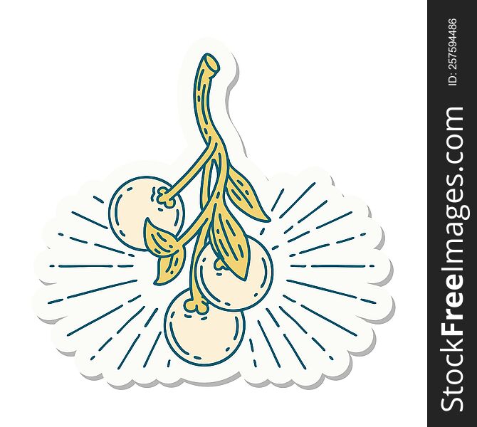 sticker of a tattoo style mistletoe berries