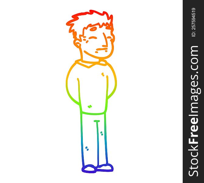 Rainbow Gradient Line Drawing Cartoon Man Standing