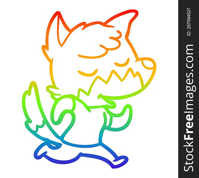 Rainbow Gradient Line Drawing Friendly Cartoon Fox Running