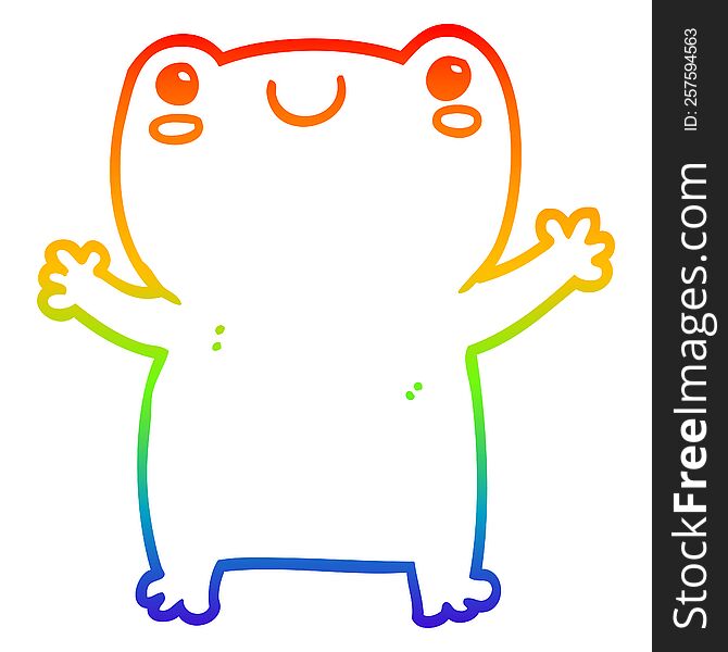 rainbow gradient line drawing of a cute cartoon frog