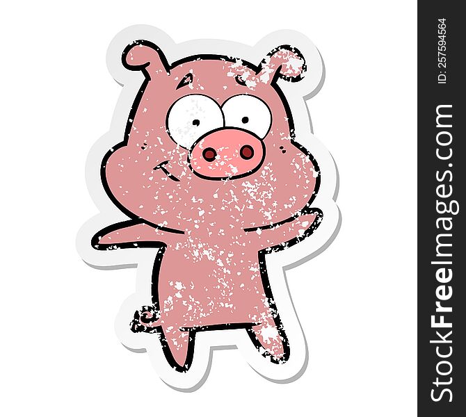 Distressed Sticker Of A Happy Cartoon Pig