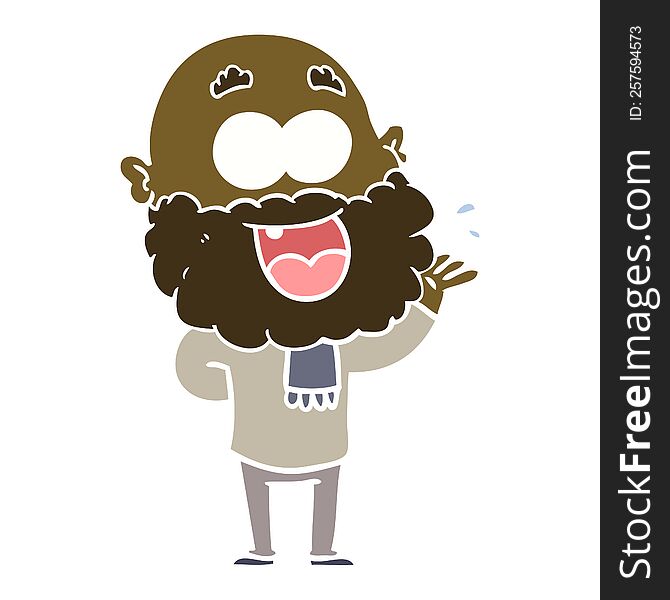 flat color style cartoon crazy happy man with beard amazed