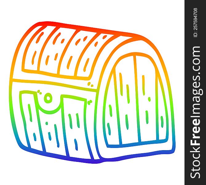 rainbow gradient line drawing of a cartoon treasure chest