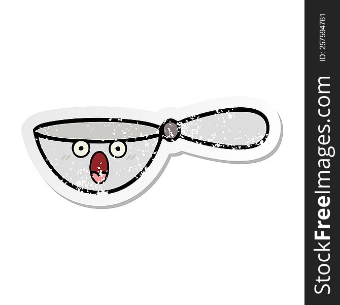 distressed sticker of a cute cartoon measuring spoon