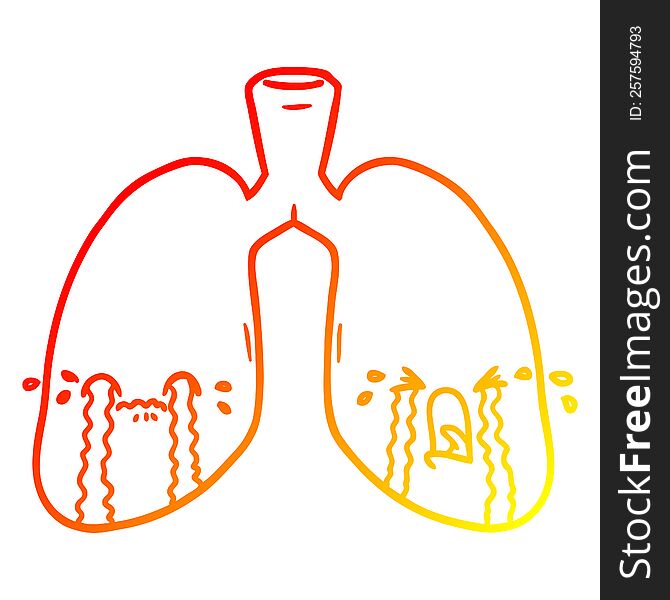 warm gradient line drawing of a cartoon lungs crying