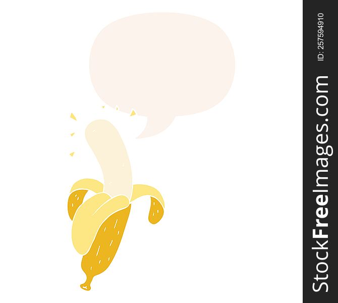 Cartoon Banana And Speech Bubble In Retro Style