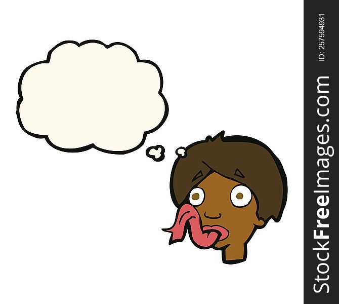 Cartoon Head Sticking Out Tongue With Thought Bubble