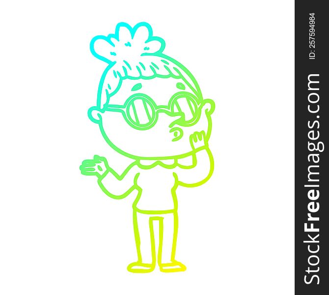 cold gradient line drawing of a cartoon woman wearing sunglasses