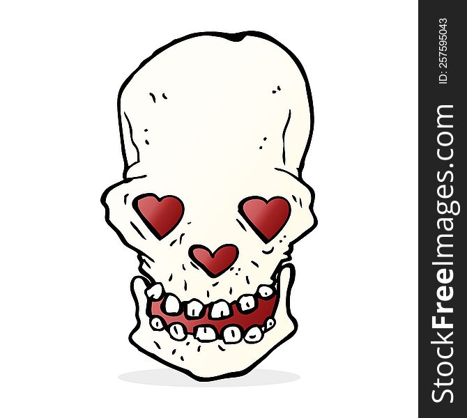 cartoon skull with love heart eyes