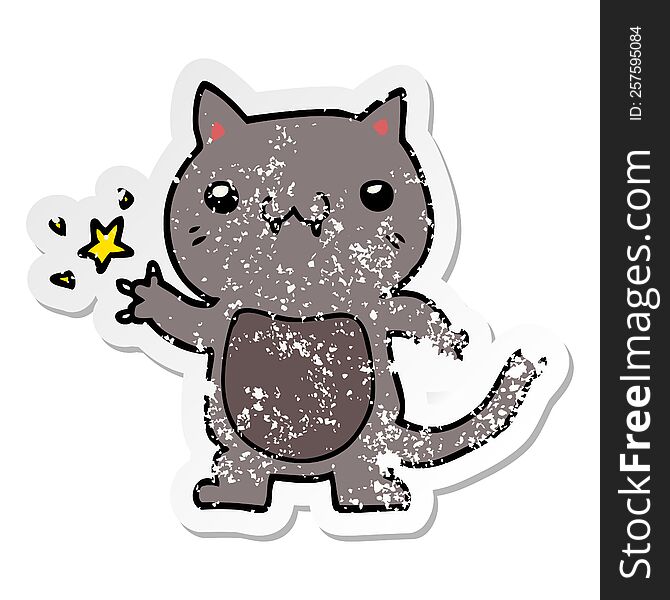 distressed sticker of a cartoon cat scratching