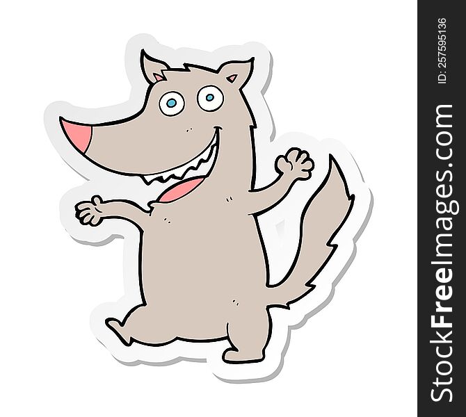 Sticker Of A Cartoon Happy Wolf