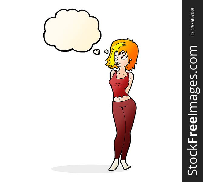 cartoon attractive girl with thought bubble