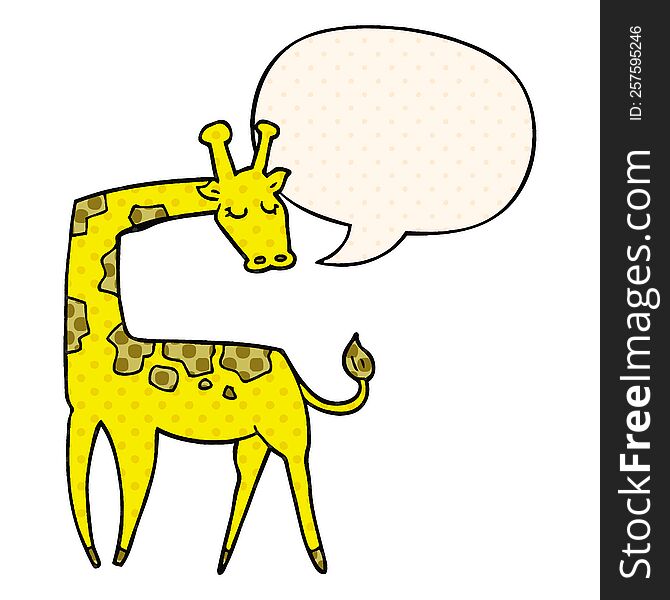 cartoon giraffe with speech bubble in comic book style