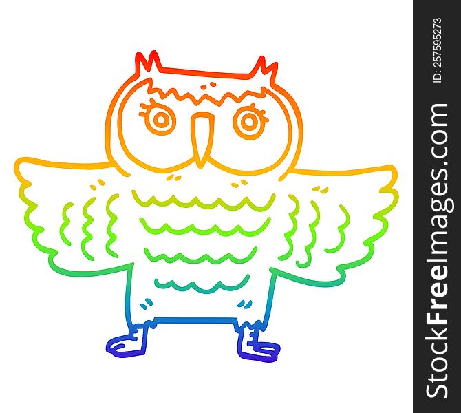rainbow gradient line drawing of a cartoon wise old owl